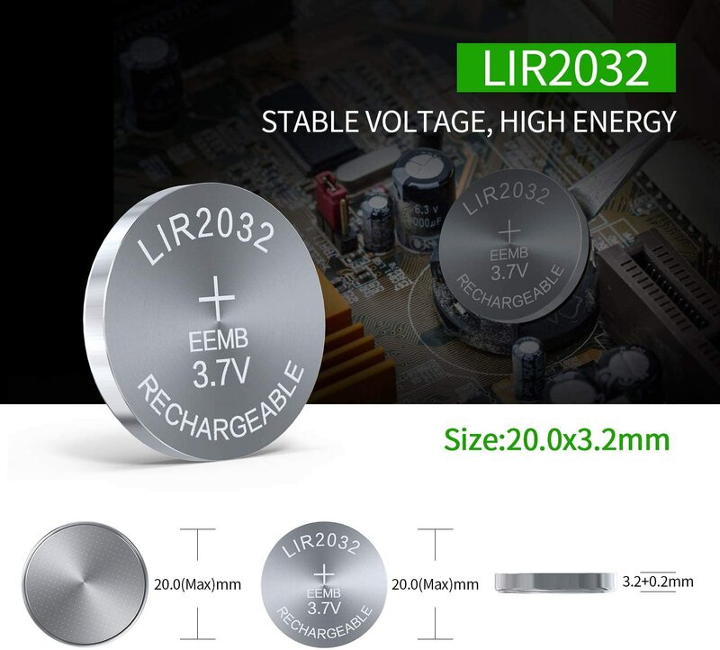 EEMB LIR2032 3.7V 45mAh batteria a bottone batteria ricaricabile agli ioni di litio a bottone per auricolare batteria agli ioni di litio orologio chiavi dell'auto