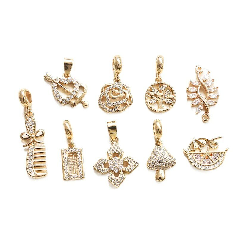 1pcs Rose comb small tree mushroom inlaid zircon retro Copper Pendant DIY hand jewelry earrings bracelet accessories materials