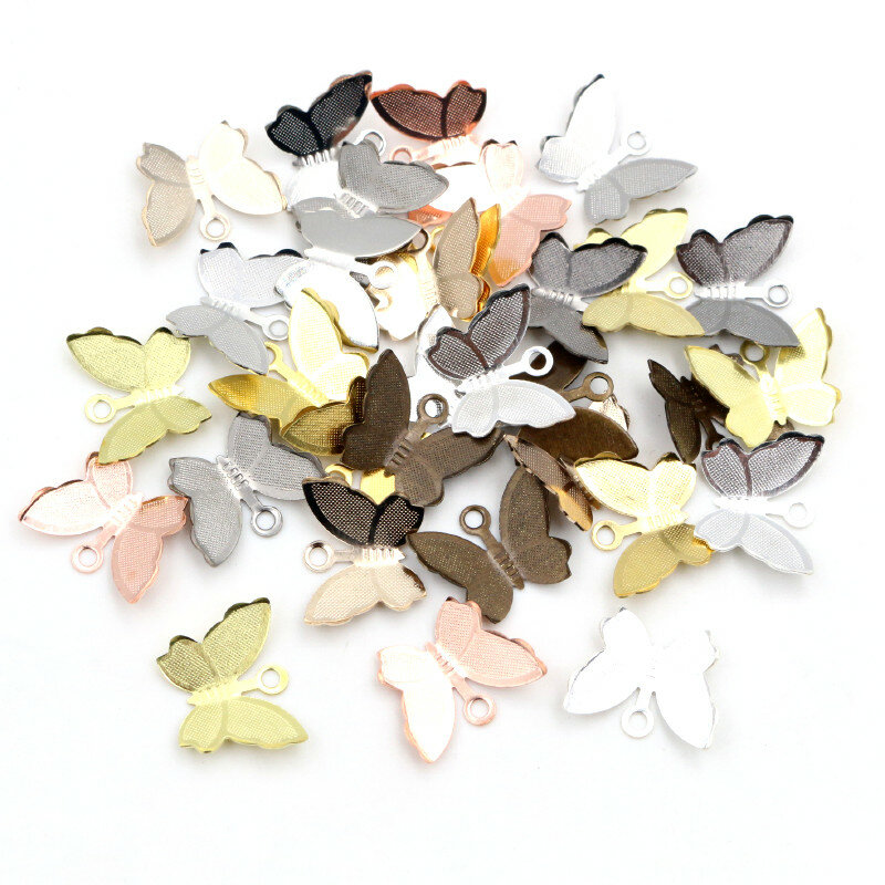 100 Uds 11mm x 13mm Metal cobre mariposa envolturas de filigrana conectores encanto DIY joyería Accesorios suministros para joyería