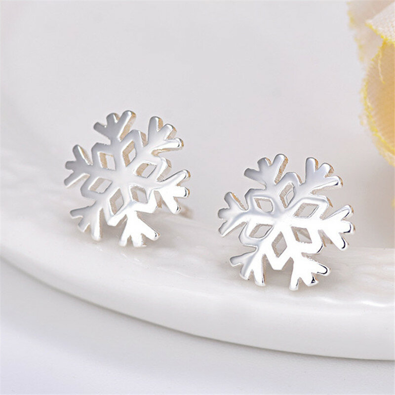 100% 925 Sterling Silver Snowflake Stud Earrings for Women Birthday Christmas Gift Jewelry pendientes boucle d oreille A059