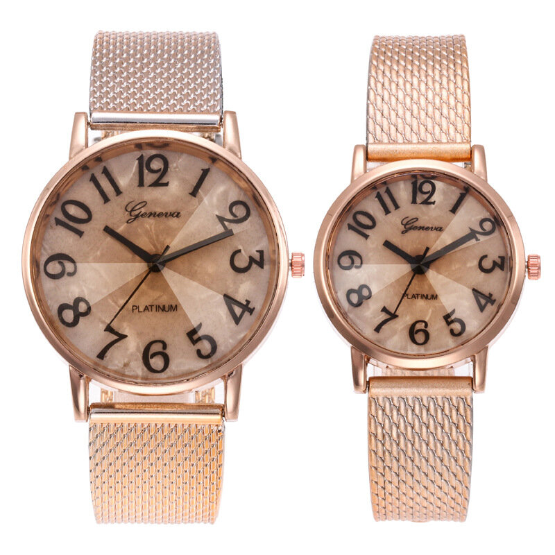 Relógio casual de malha de metal para casal, relógio feminino de marca famosa para amantes de aço inoxidável para homens e mulheres