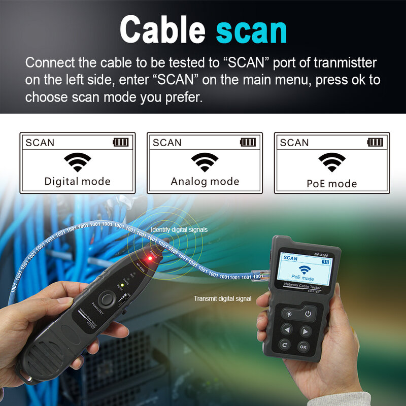 NOYAFA-Cable Tracker Lan Display Medida Tester, Ferramentas de Rede, Display LCD, Comprimento, Wiremap Tester, NF-8209