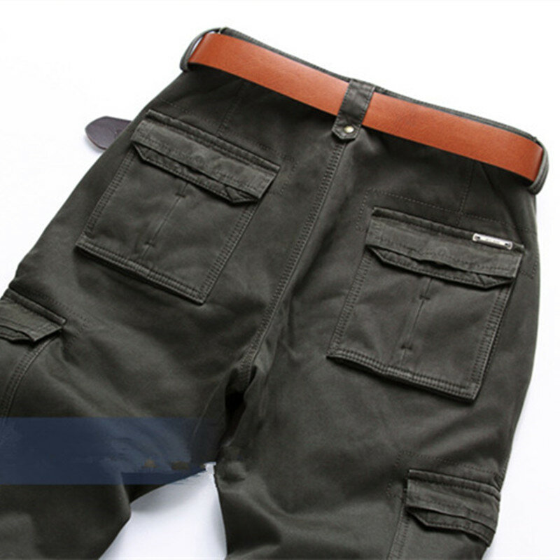 Pantalones Cargo cálidos de lana para hombre, ropa térmica informal de trabajo, pantalones de invierno, verde, negro, caqui, 6 bolsillos