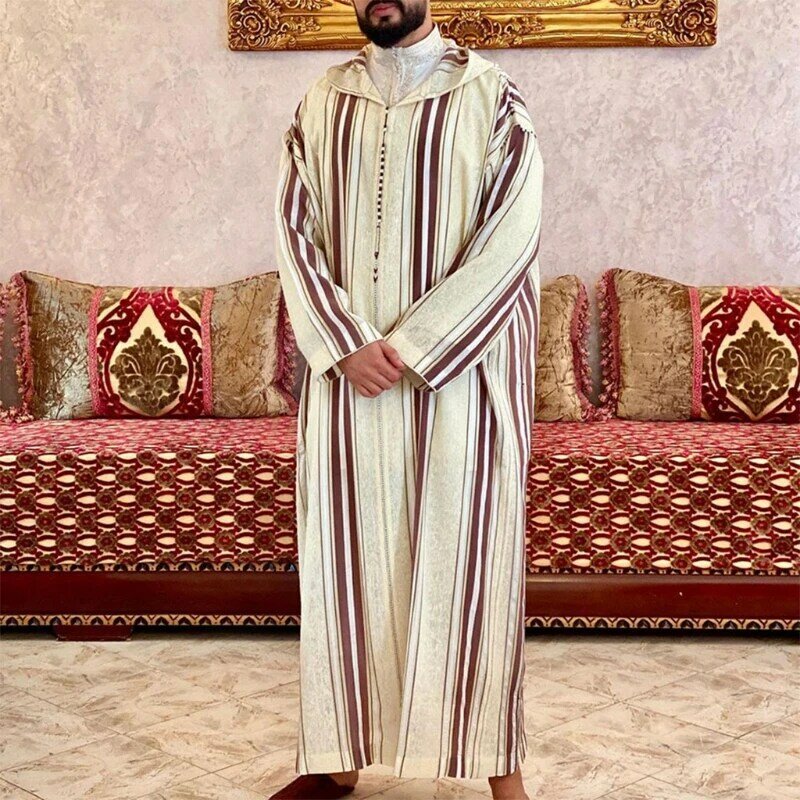 Новинка 2021, модный Дубайский Повседневный кафтан, платье в полоску, мусульманские платья, абайя, рубашка для мужчин