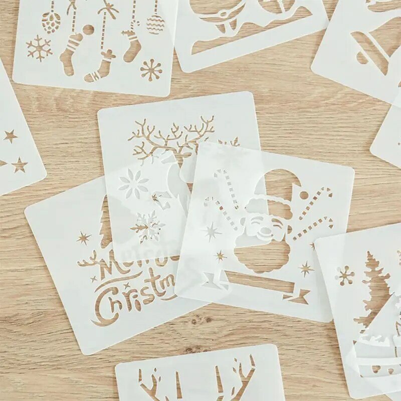 12 Pcs พลาสติกภาพวาด Stencil,ธีมคริสต์มาส Santa Claus Snowman Christmas Tree Snow Elk Jingle Bell วาด Sprayin