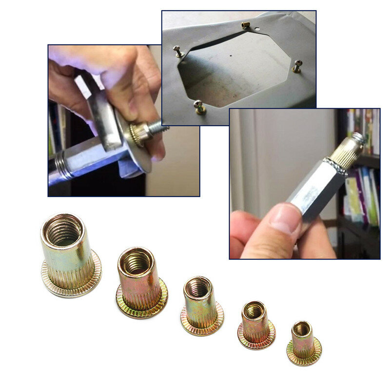 10pcs Carbon Steel Rivet Nuts M3 M4 M5 M6 M8 M10 Multi Size Flat Head Rivnut Nuts Set Nuts Insert Rivet Tool