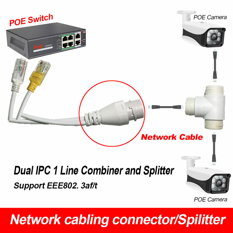 Splitter POE connettore di cablaggio di rete 2 in 1 connettore RJ45 a tre vie per l'installazione di telecamere di sicurezza