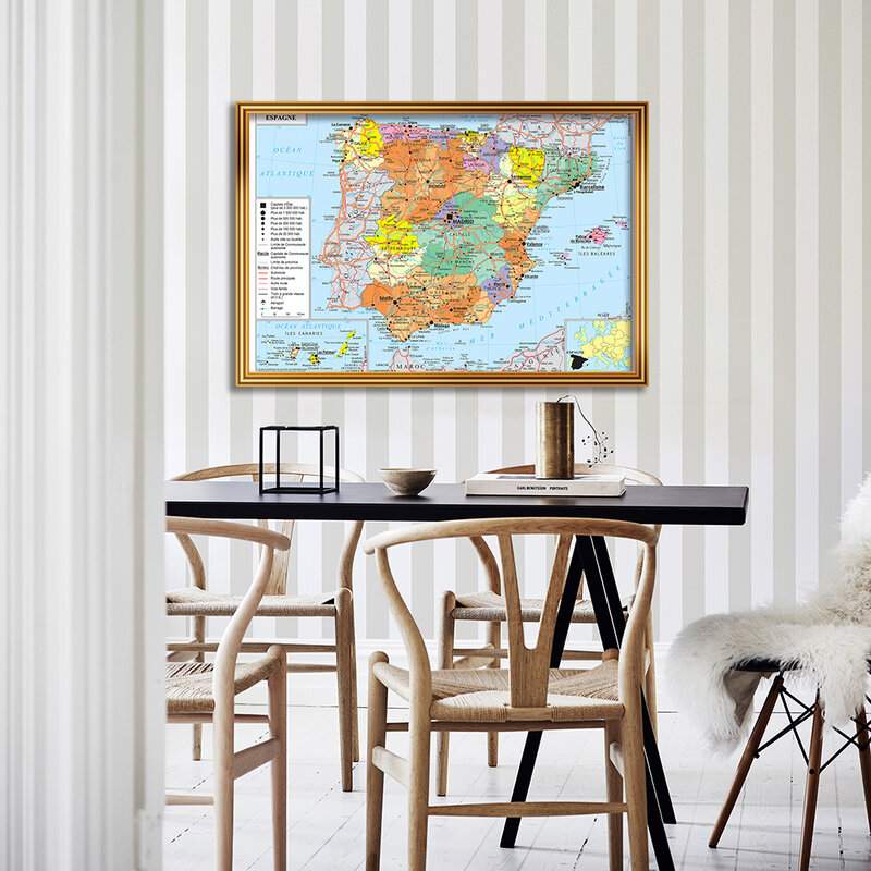 84*59cm mapa político e transporte da espanha, poster da parede francês, pintura de tela, decoração de casa, material escolar