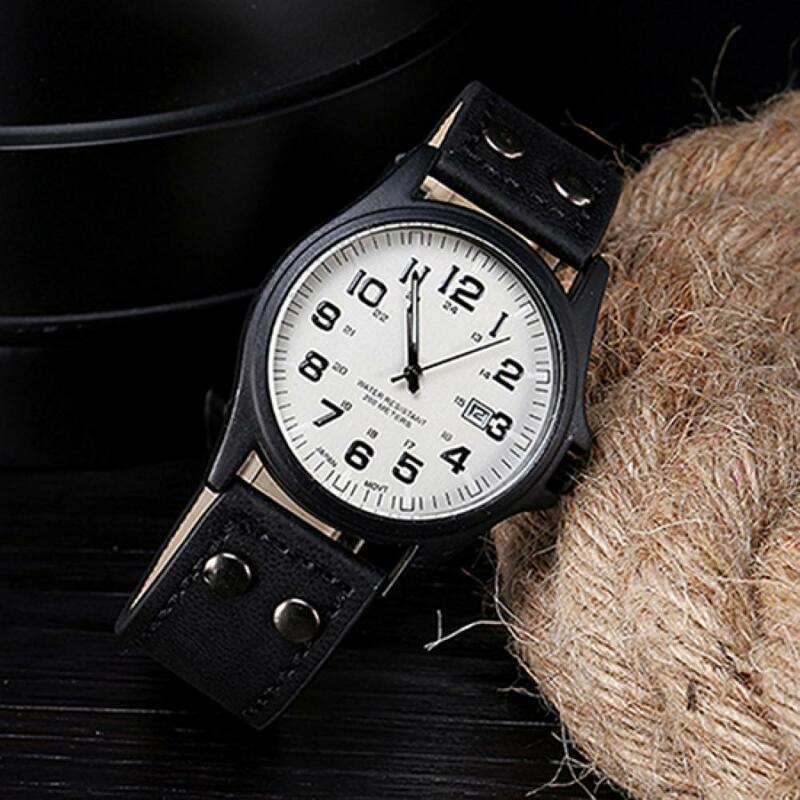 2021 New Fashion Luxury Simple Men\'s Date Numerals Dial Faux Leather Band Sport Quartz Wrist Watch for Daily Life
