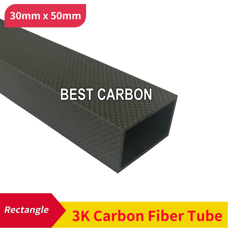Frete grátis formato retangular 30mm x 50mm x 500mm comprimento, espessura 2mm, alta qualidade 3k fibra de carbono tecido enrolado/enrolado tubo