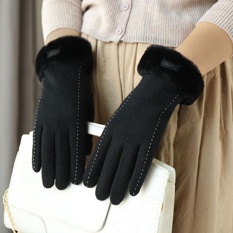 Зимние женские кашемировые перчатки, милые, милые, элегантные, модные, простые, сохраняющие тепло, для сенсорных экранов, бархатные, утолщенные, плюшевые, для вождения и запястья