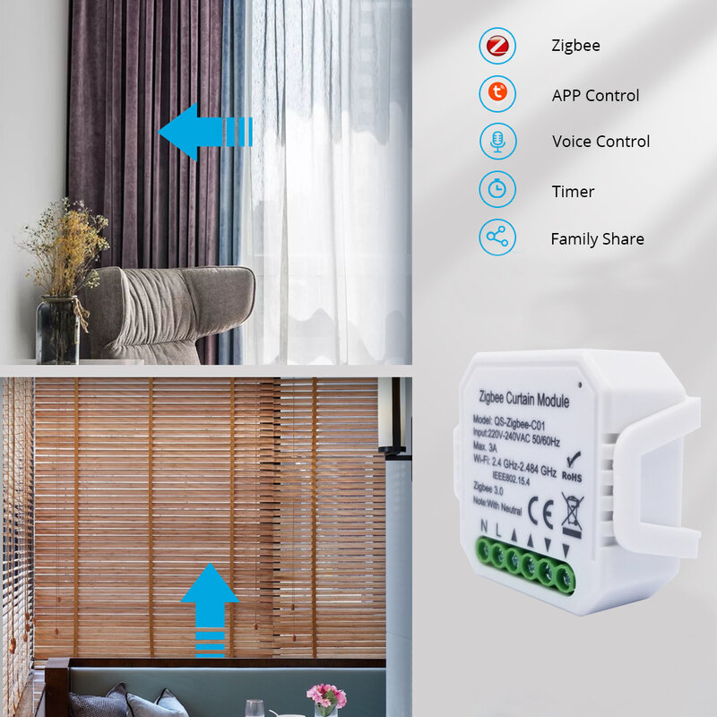 Lonsonho-Tuya Inteligente Zigbee Módulo Interruptor Cortina, Blind Motor, Smart Home Life, Suporte Zigbee2MQTT, Alexa, Google Home Assistant