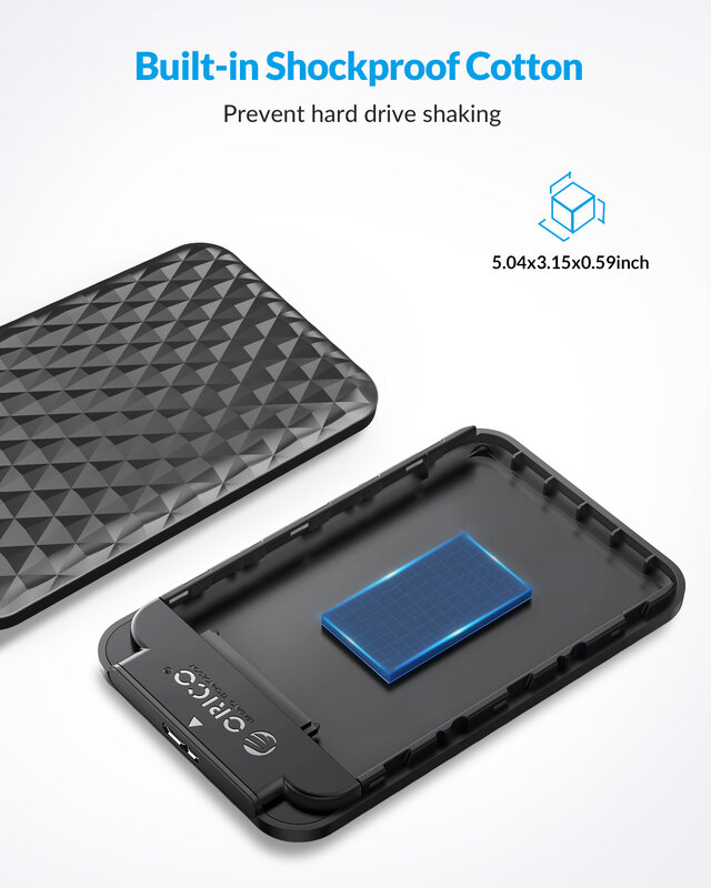 ORICO Type-C กล่องใส่ฮาร์ดดิสก์ภายนอก2.5นิ้วกับสาย C TO C สำหรับ HDD SSD กล่องฝาปิดสำหรับ2.5 ''7mm-9.5mm SSD HDD BOX