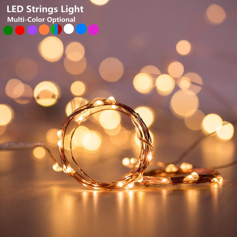 Mini guirlande lumineuse de noël à 20 LED, 2M, fonctionnement à piles, fil de cuivre, féerique, pour mariage, fête