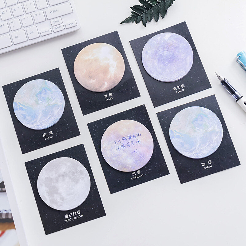 30 hojas de papelería coreana, Serie de planetas creativos, notas adhesivas redondas, Bloc de notas en forma de lágrima, notas de oficina, N veces Post