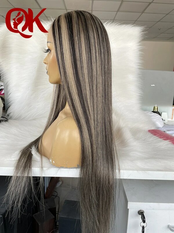 QueenKing hair 13x4 Lace Front  Brazilian Remy Human hair Lace Wig 150% Density HighlighColor T1b/613 Ombre Color Wigs for women