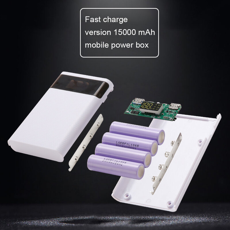 Banco de energía de carga rápida 18650, 20000mAh, USB tipo C, 5V, caja de almacenamiento de carga de batería sin batería para iPhone, Xiaomi, Huawei