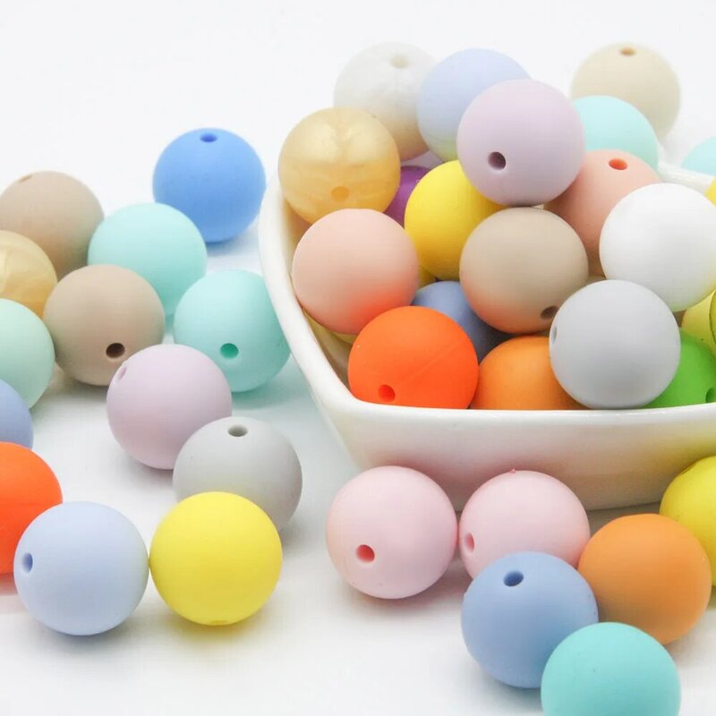 Cute-idea 12mm 10pcs Silicone Loose Beads Safe Teether BPA Free,Eco-friendly Sensory colorful , Baby Teething Chewable toy DIY