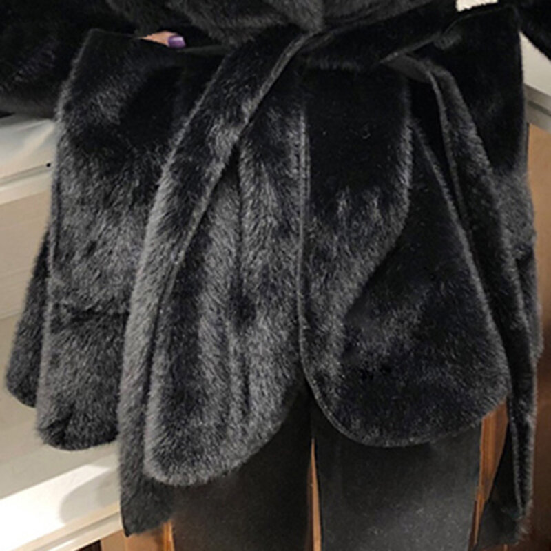 Lautaro zima czarny ciepły ponadgabarytowych kardigan ze sztucznego futra kobiet opuszczane ramiona z długim rękawem skrzydła luźne stylowe koreański mody 2021