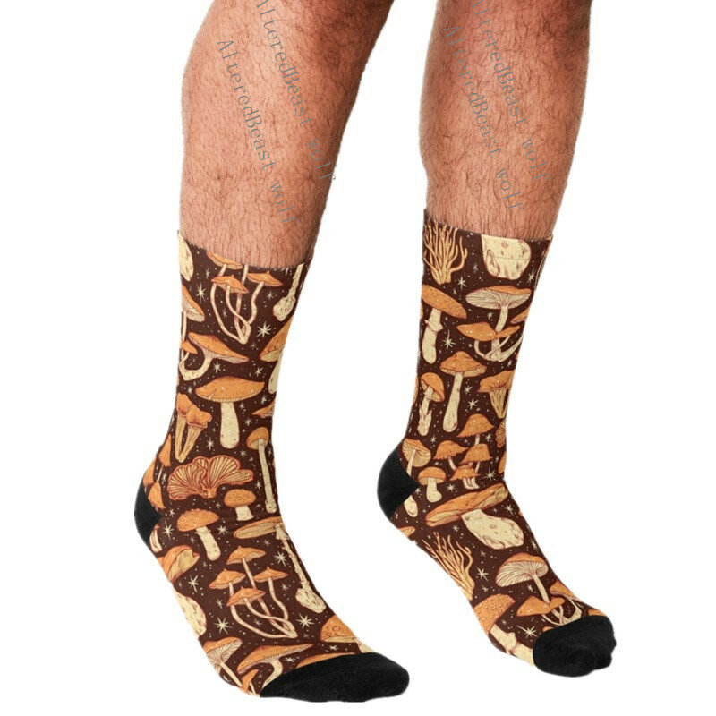 Calcetines harajuku para hombre con estampado de setas moradas oscuras, calcetín informal para monopatín, hip hop, novedad