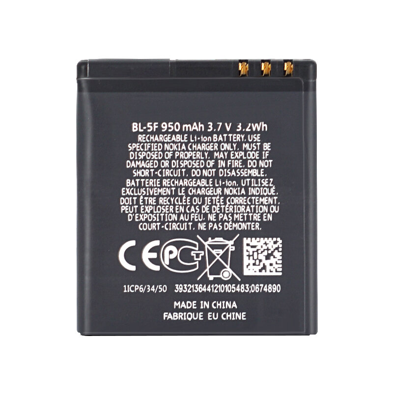 2 Pcs/Lot Original High Quality 950mAh BL 5F BL-5F For Nokia E65 N93I N72 N93 N95 N98 N99 6290 6210 X5 6710N Replacement Battery