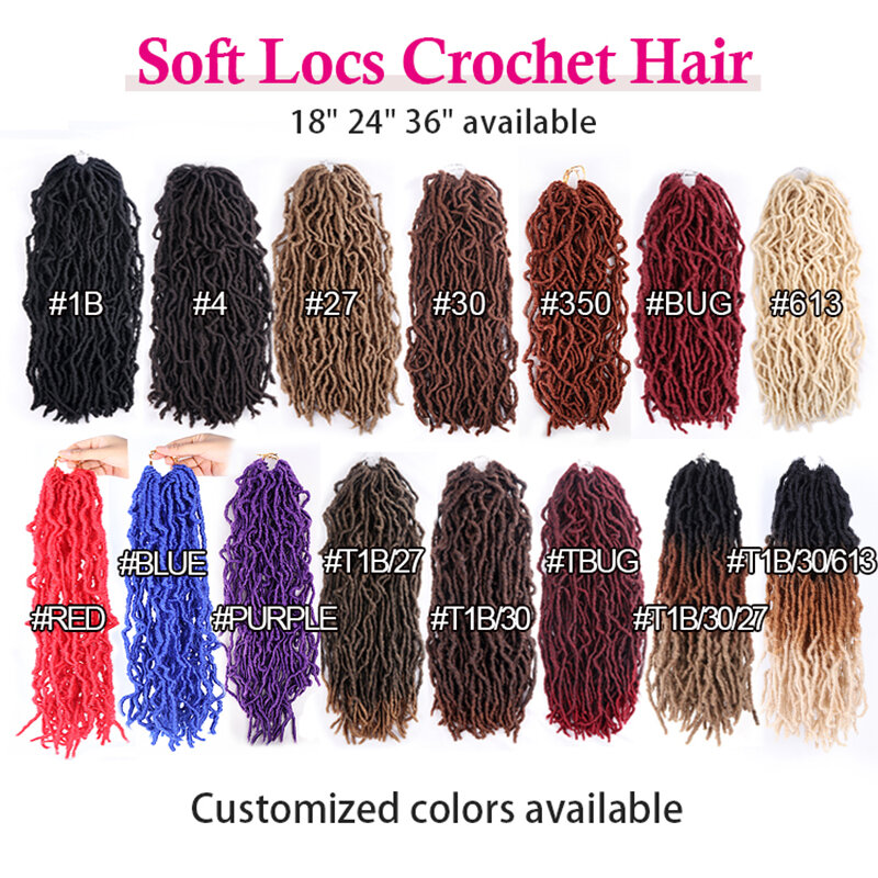 Julianna 18 24 30 36 Inch Long 350 Red Blue Purple Soft Nu Faux Locs Ombre Extensions Wholesale Crochet Synthetic Braiding Hair
