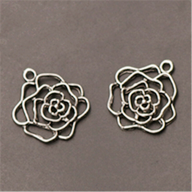 10pcs Silver Plated Hollow Metal Peony Flowers Charm Bracelet Necklace DIY Jewelry Alloy pendants 37*30mm A844