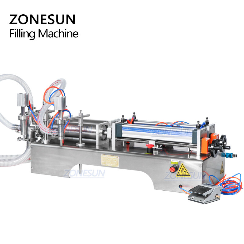 Zonesun Commercial Full Pneumatic Piston Double Head Liquid Filling Machine เครื่องดื่มนมทำอาหารน้ำมันแอลกอฮอล์