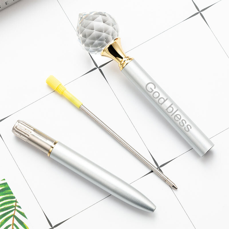 Aangepaste Logo Grote Diamant Metalen Pen Mode Crystal Balpennen Creatieve Gem Geschenken Pennen Student Briefpapier Gratis Carve Naam