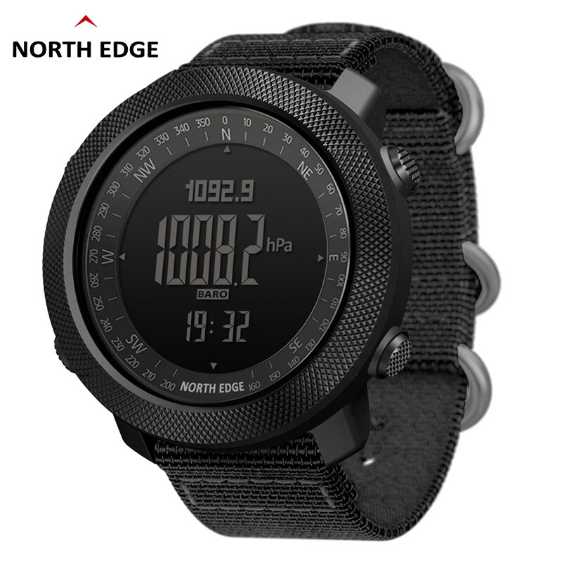 북쪽 가장자리 남자 스포츠 디지털 시계, 시간 달리기 수영 군사 육군 시계 고도계 기압계 나침반 방수 50m