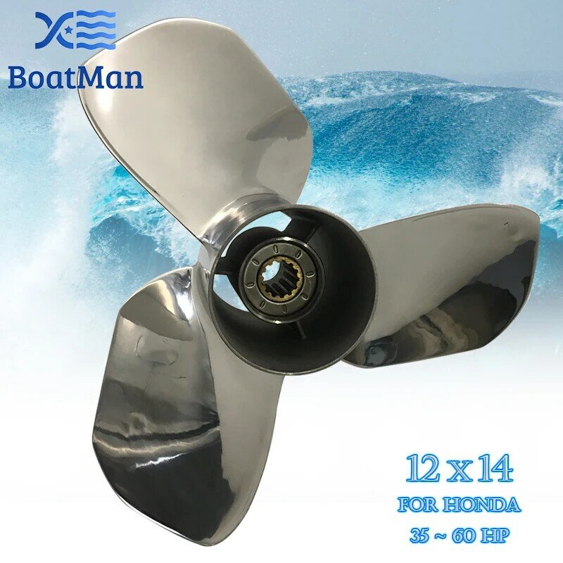 BoatMan®Hélice de acero inoxidable para Motor fuera de borda, accesorios de barco, piezas marinas RH, 12x14, Honda 35HP, 40HP, 45HP, 50HP, 60HP