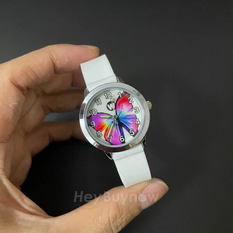 2022 신제품 컬러 나비 패턴 빛나는 패션 부티크 쿼츠 시계 어린이 선물 캐주얼 실리콘 손목 시계