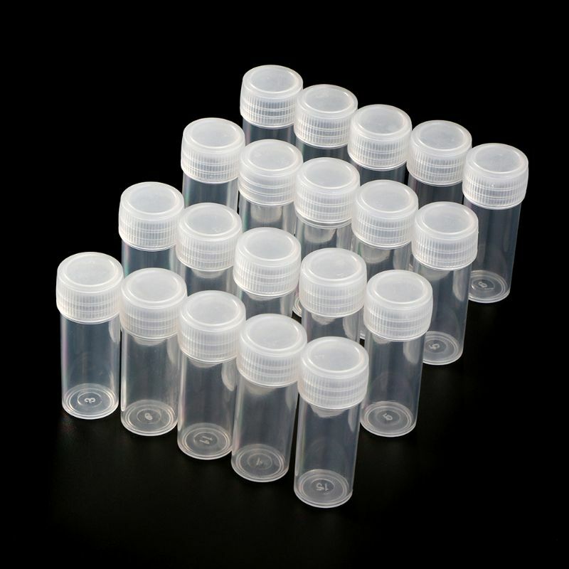 20Pcs 5Ml Plastic Test Tubes Flesjes Sample Container Poeder Craft Schroefdop Flessen Voor Kantoor School Chemie Levert