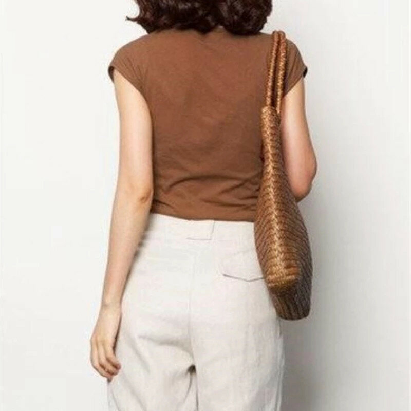 Bolsos hechos a mano de diseñador de moda para mujer, bolso de mimbre tejido, bolso de hombro, bolso de compras, bolso de mano de paja