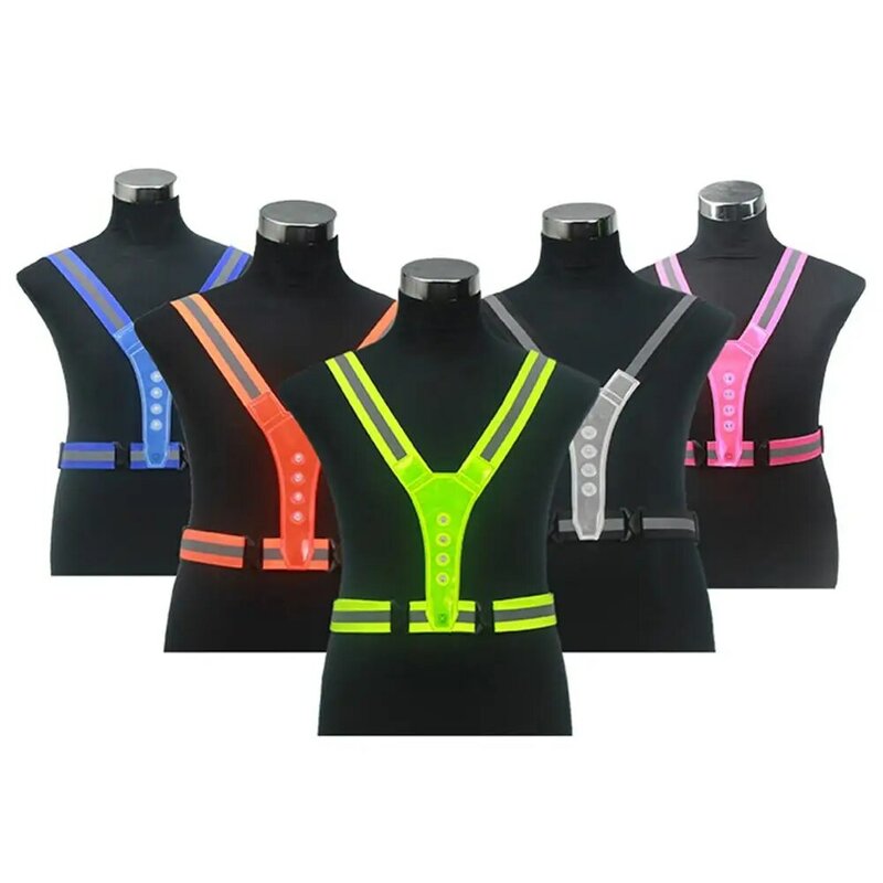 2020 gilet da ciclismo a LED elastico visibilità regolabile gilet riflettente strisce per ingranaggi cintura riflettente per ciclismo di sicurezza sportiva notturna