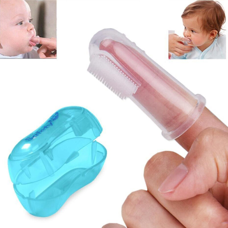 Bebê dedo escova de dentes silicone + caixa crianças dentes limpar macio silicone infantil escova de limpeza de borracha