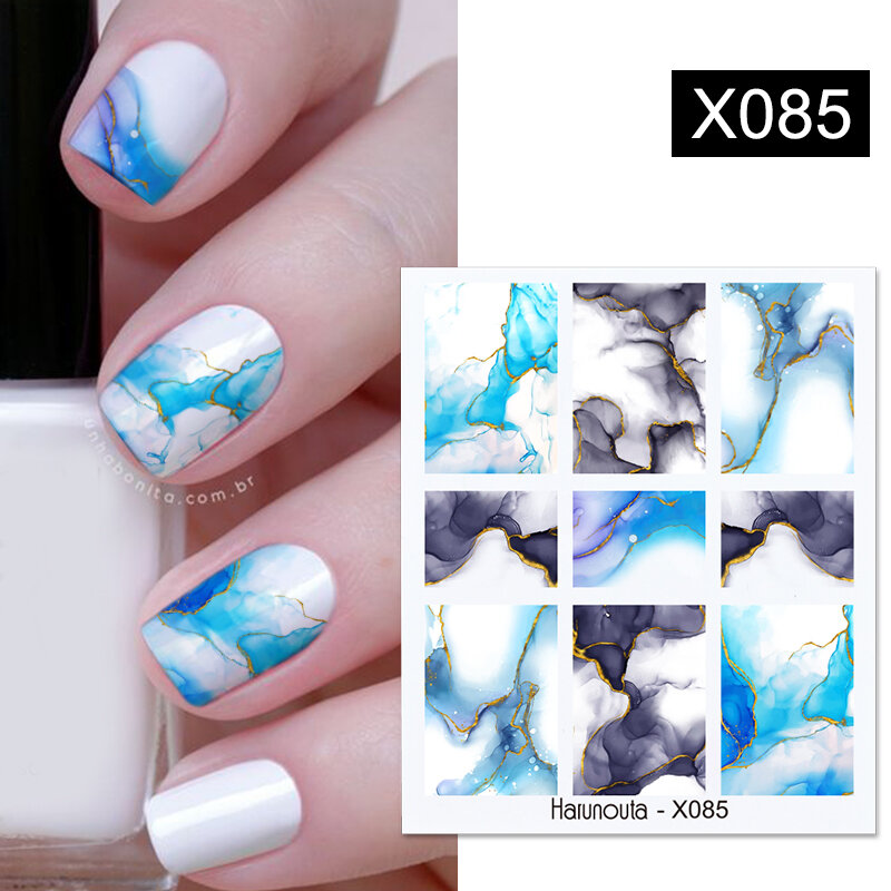 Harunouta Purple Flowers Line Nail Water Decals Color Waves Nail Art Water Transfer Stickers Tattoo DIY Manicures Decorations