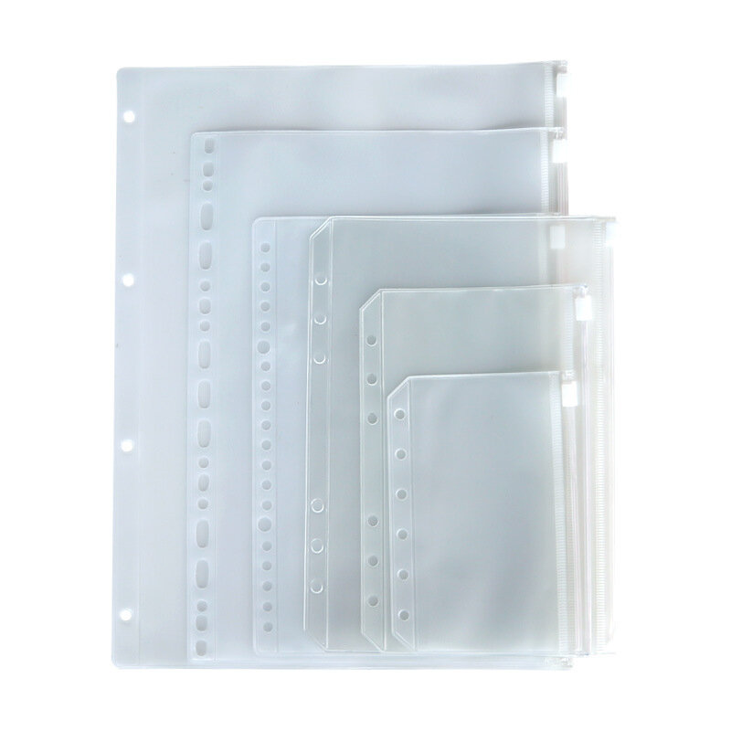 Pastas com zíper para 6-Ring Notebook Binder, Sacos de arquivo de documentos de folhas soltas transparentes, A 5A6 A7 B5 A4 Binder