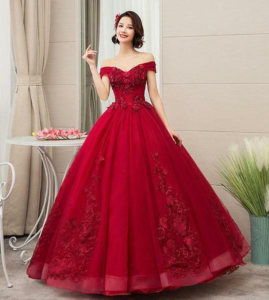 Quinceanera Dresses 2021 New Elegant Boat Neck Luxury Lace Embroidery Vestidos De 15 Anos Party Prom Vintage  Gown F