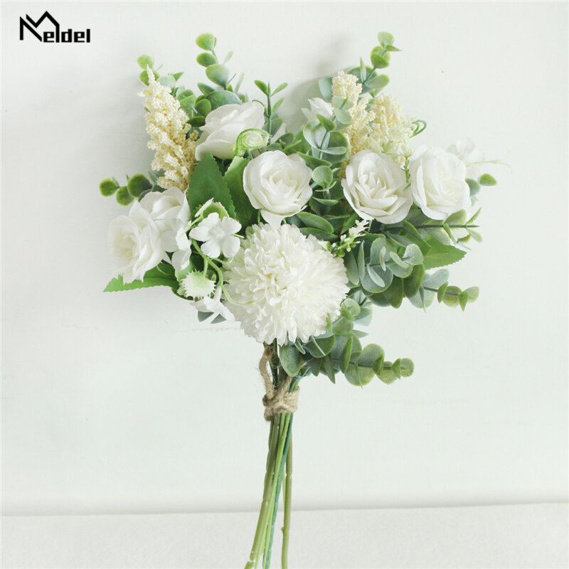 Meldel-Bouquet de Fleurs Artificielles pour Mariage, Bouquet de Mariée, Style Forêt, Eucalyptus, Porte-Bonheur, Décoration de Maison