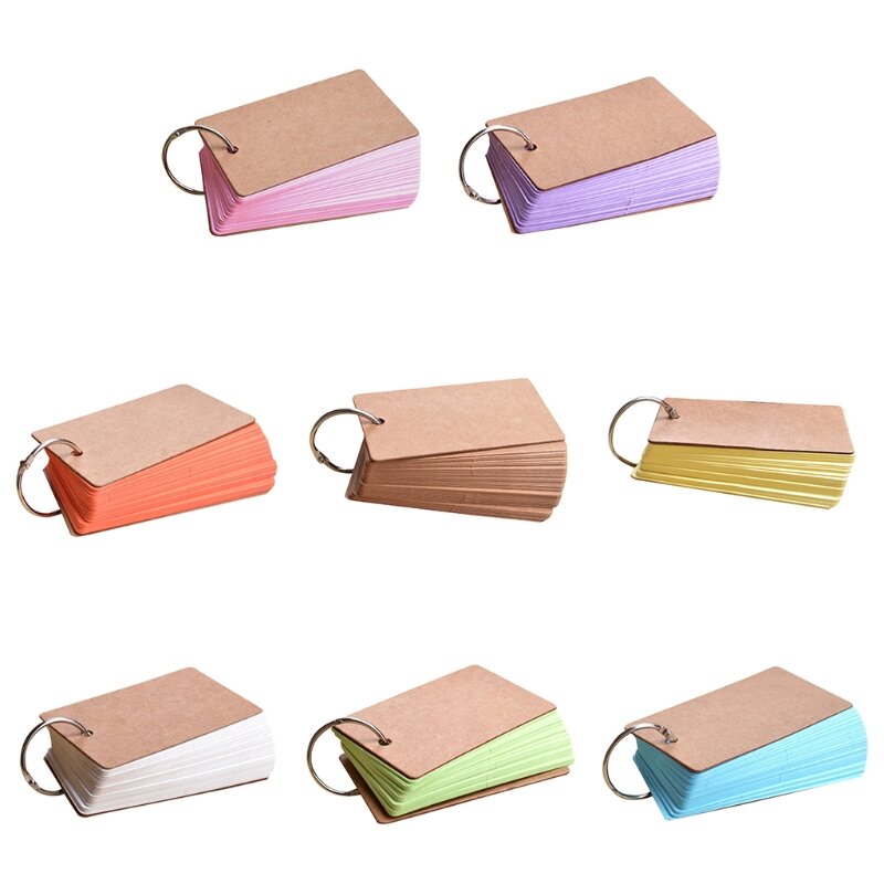 Portable Blank Binder Note Pad Index Card Note Memo Papers with Iron Binder Ring Combinable Flipping Study Flash Cards