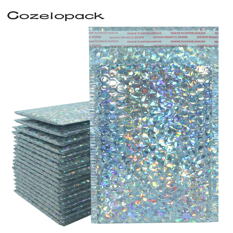 10PCS Holographic METALLIC Bubble Mailer บรรจุภัณฑ์ของขวัญ Glamour สีเงิน Shades ฟอยล์เบาะการจัดส่งซอง