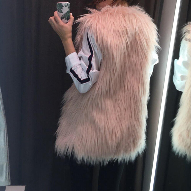 Winter Fluffy Long Faux Fur Vest Women Colete Feminino 2019 Clearance