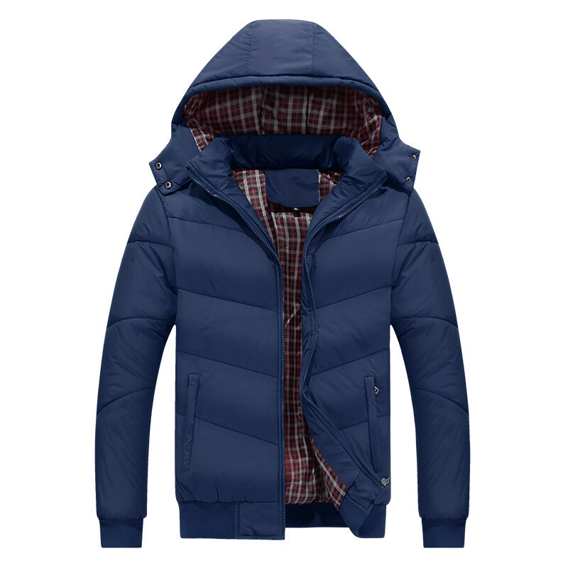 Зимнее Мужское пальто с капюшоном, однотонное, приталенное, с перьями, с хлопковой подкладкой, большого размера, повседневное, плотное