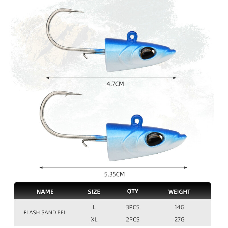 BLUX-Flash Sand Eel Soft Fishing Lure, Tail Jig, Gancho de cabeça, Minnow Isca Artificial, Swimbait de água salgada, Combater engrenagem, 27g