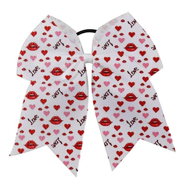 NEW 2pcs 7 Inch Large Heart Ponytail Cheer Bow Grosgrain Ribbon Bows With Elastic Kids Valentine's Day  Holder Hair Accessories