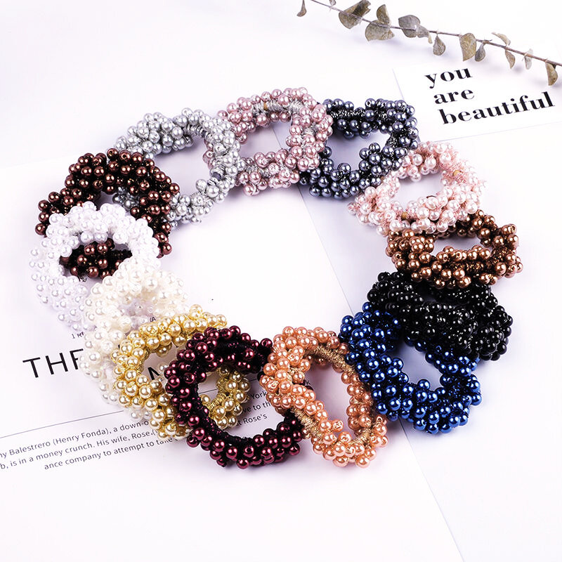 Hair Accessories Luxury Attractive Design Pearls Elastic Hair Tie Band Ponytail Holder Rings For Women