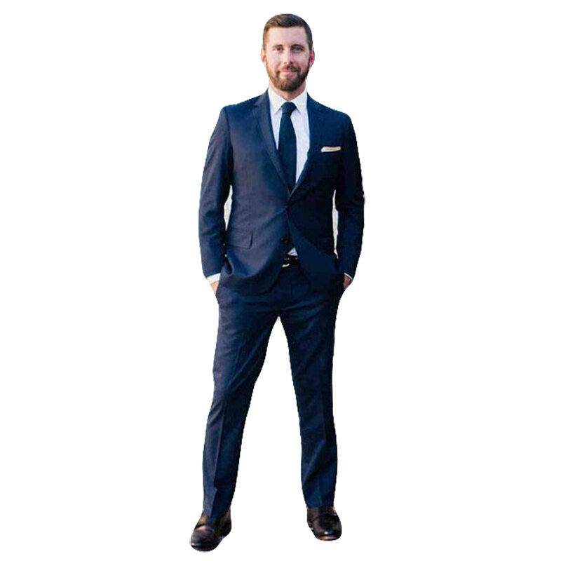 Мужской деловой костюм темно-синего цвета из 2 предметов (пиджак и брюки)
