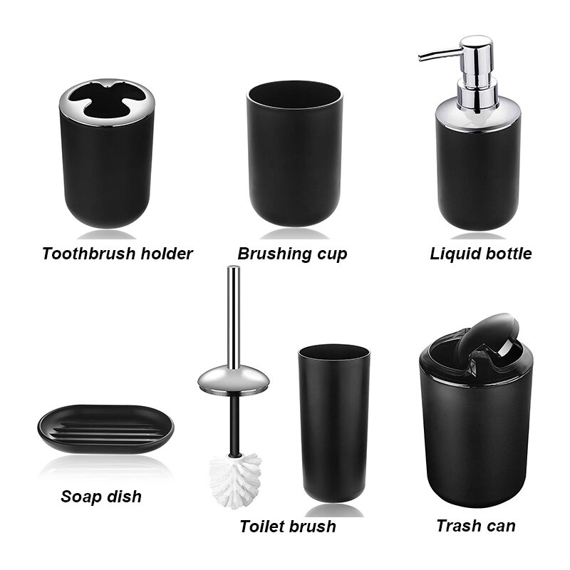 GOALONE-Suporte Escova De Plástico, Sabão Dispenser, Dish Cup, Toalete Brush Holder, Lixo Pode Definir, Acessórios Do Banheiro De Luxo, 6Pcs por Conjunto
