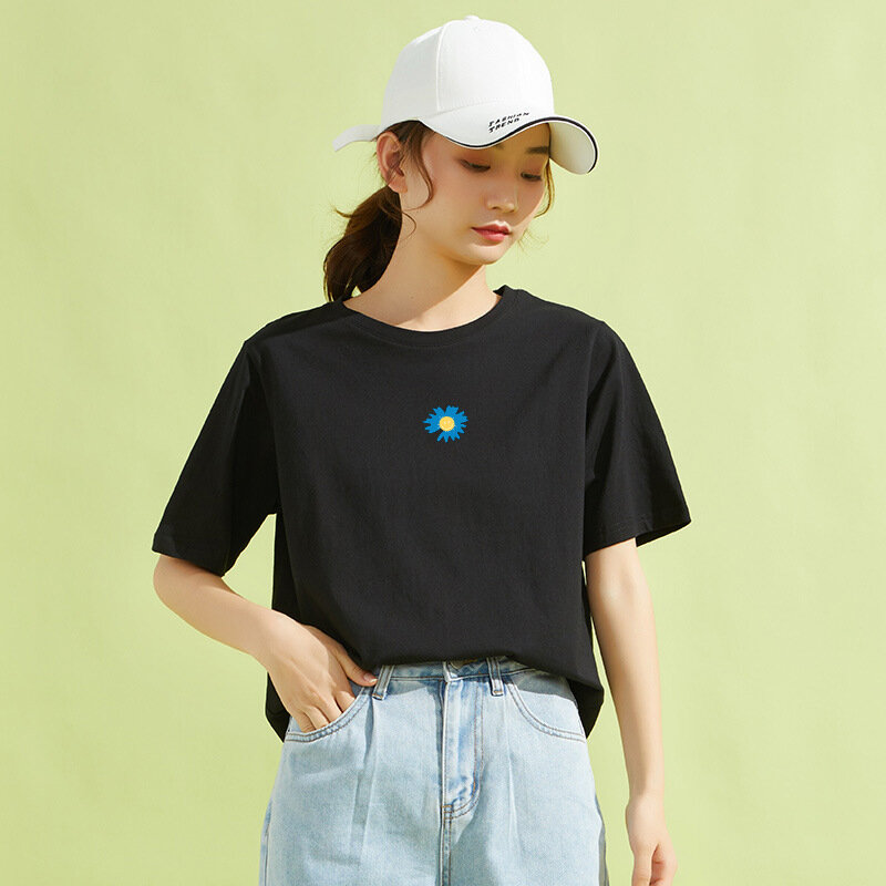 Camiseta básica de algodón para mujer, camisetas lisas, camisetas informales de 5 colores, Tops 2020